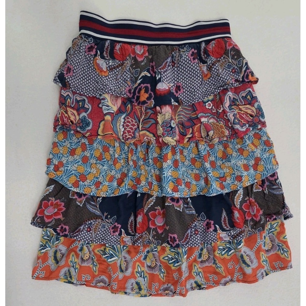 Maeve Anthropologie Mendes Floral Tiered Midi Skirt Ruffle Boho Size Small